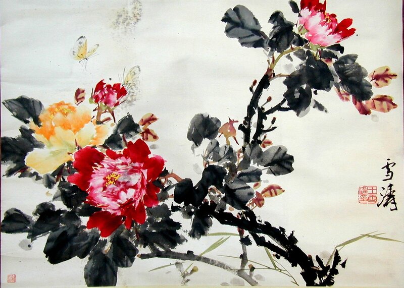 Floral painting with butterflies