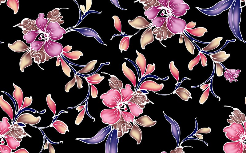 Floral Pattern on Black — Decorative, Vector Art