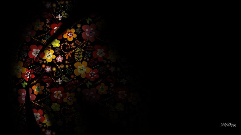 Floral Pattern on Dark Background — Black