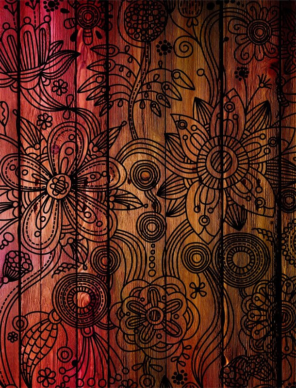 floral pattern on wood texture