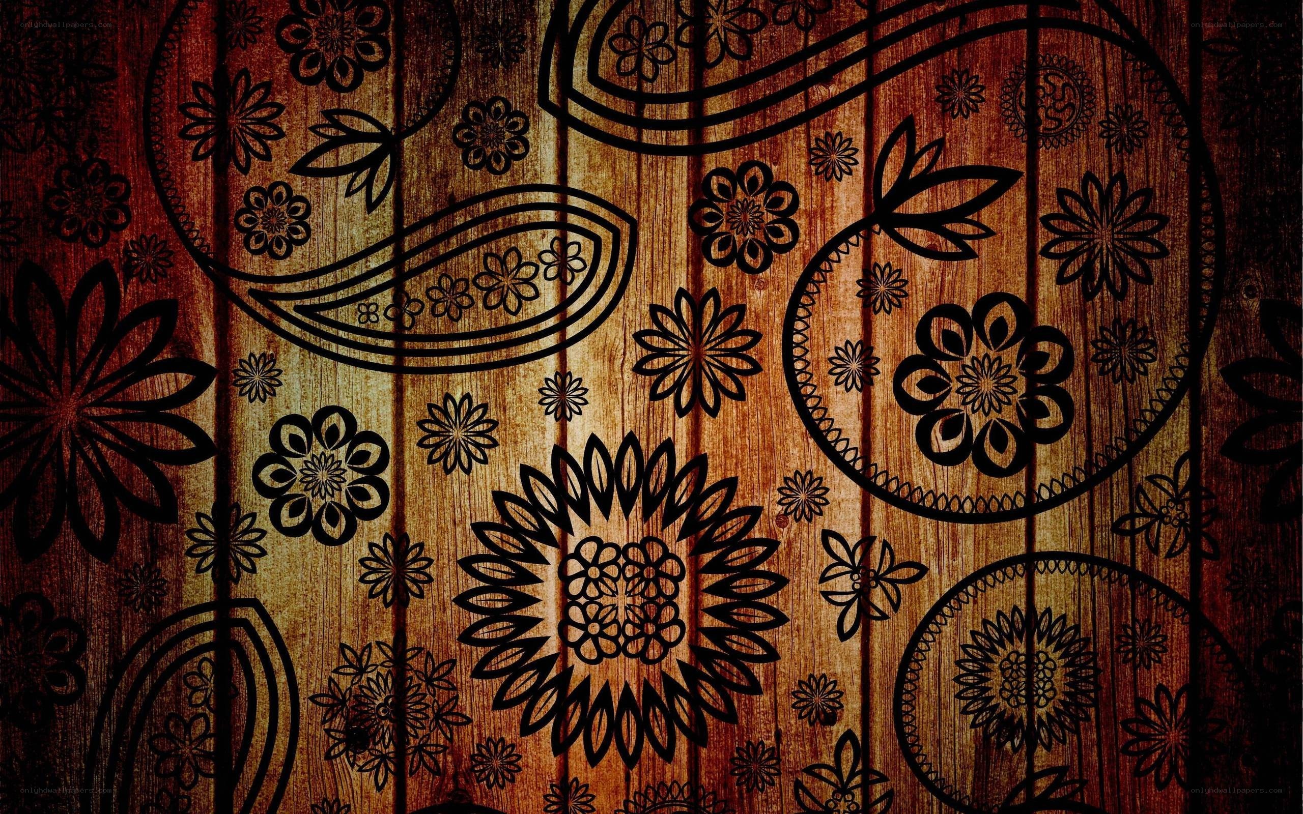 floral pattern on wood texture