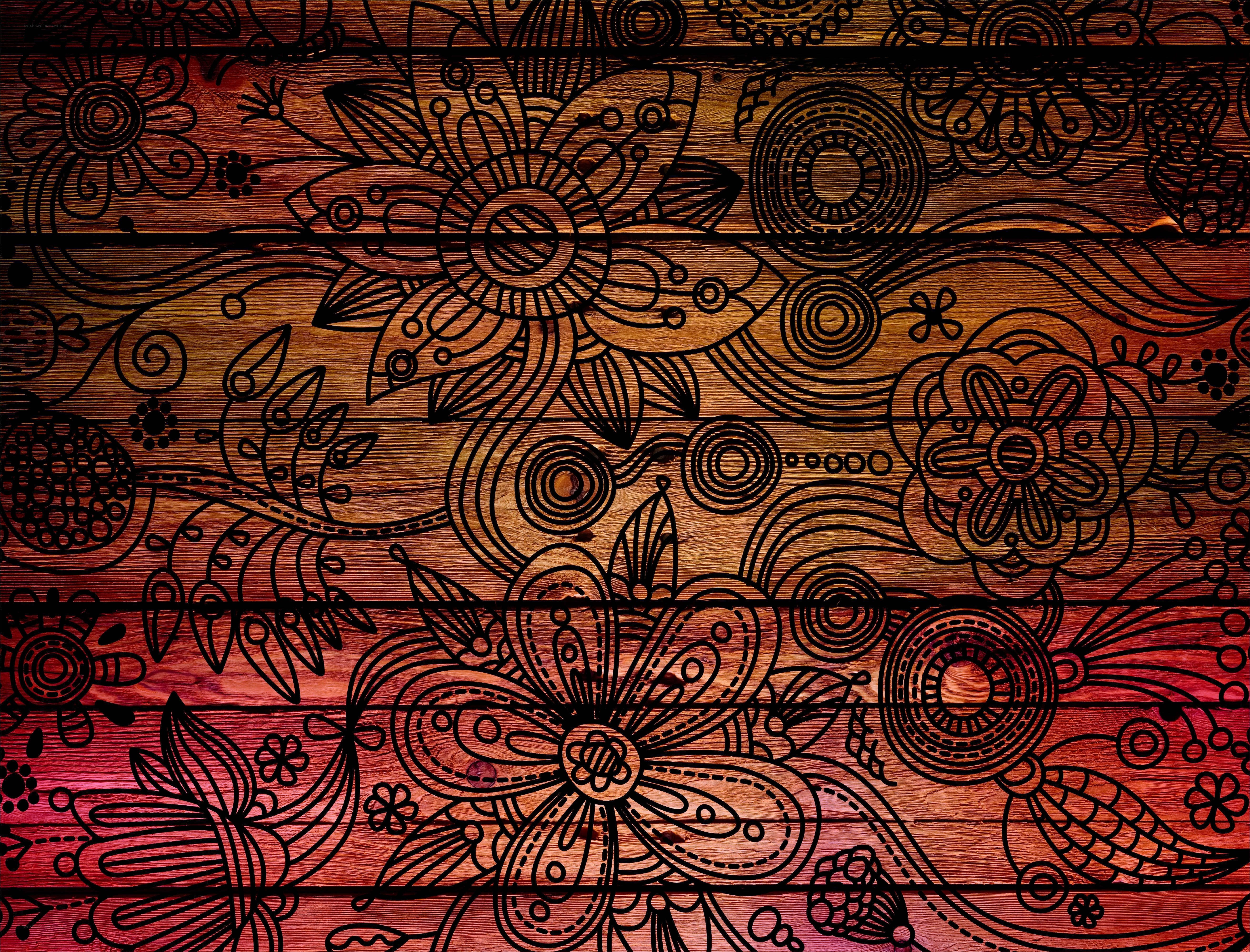 floral pattern on wood texture