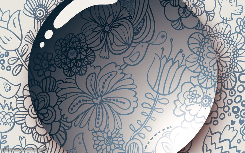 Floral Pattern with Birds — Blue