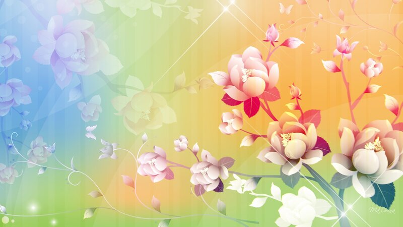 Floral Pattern with Blossoms — Green