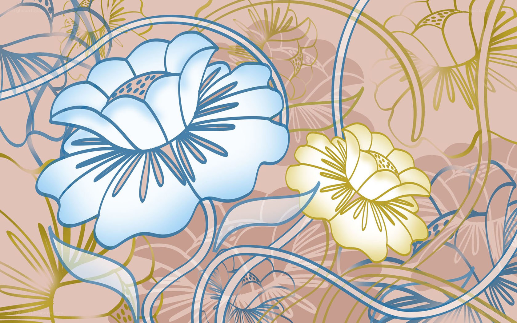 floral pattern with blue and yellow flowers