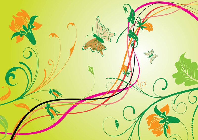 Floral Pattern with Butterflies — Green