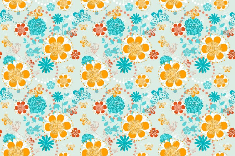 Floral Pattern with Butterflies — Orange