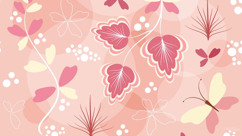Floral Pattern with Butterflies — Pink, Calm, Vector Art, Flowers