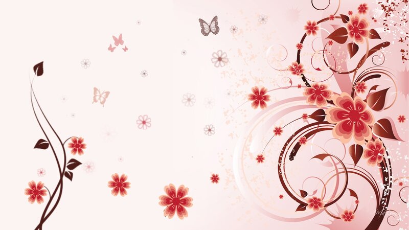 Floral Pattern with Butterflies — Pink, Calm, Vector Art