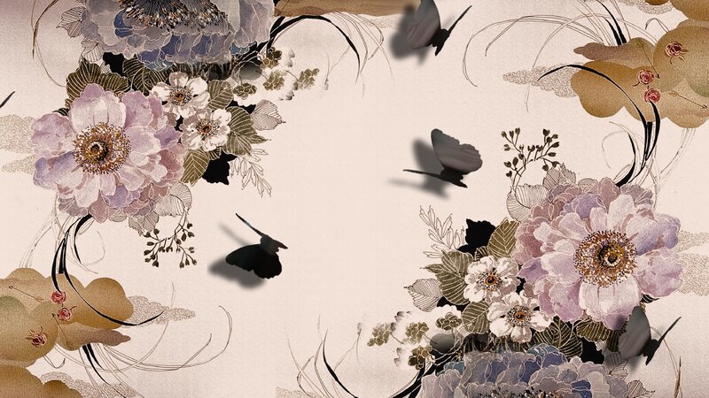 Floral Pattern with Butterflies — Purple