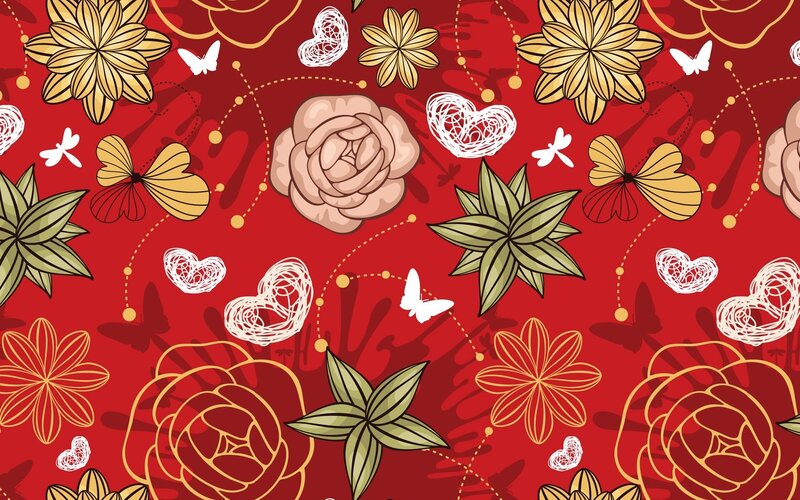 Floral Pattern with Butterflies — Red