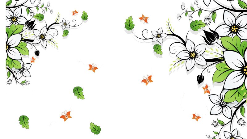 Floral Pattern with Butterflies — White