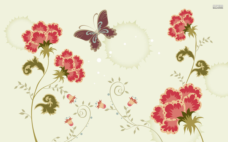 Floral Pattern with Butterfly — Red