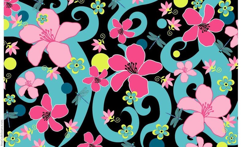 Floral Pattern with Dragonflies