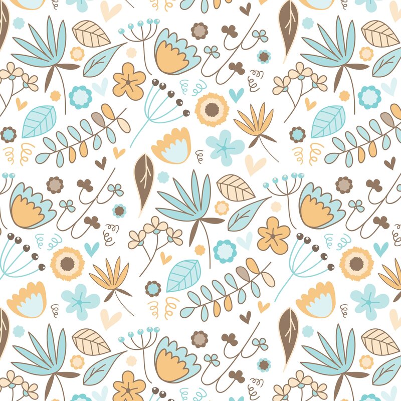 Floral Pattern with Leaves — Blue