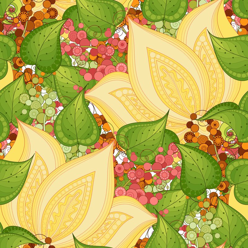 Floral Pattern with Leaves — Green