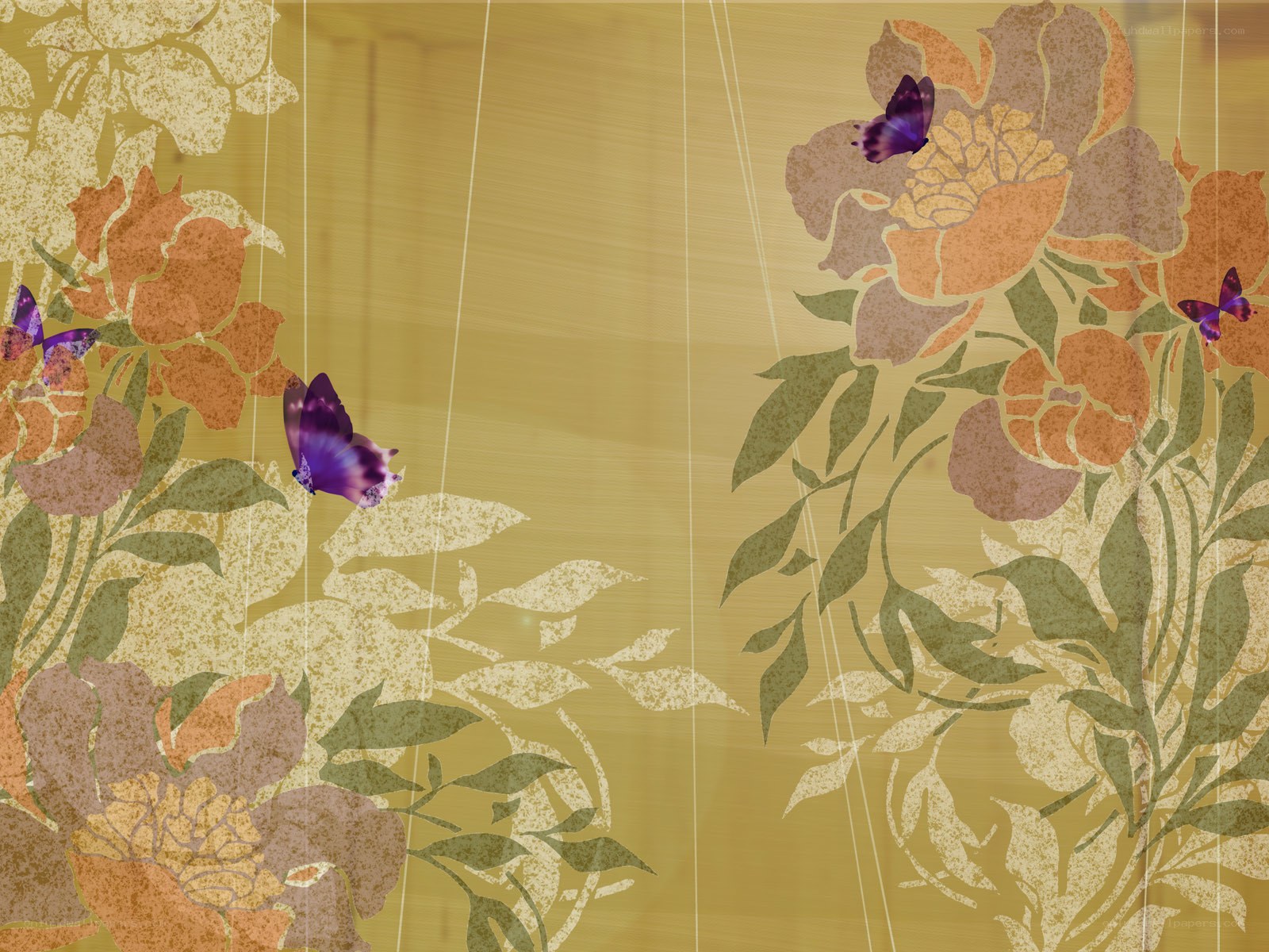 floral pattern with purple butterflies