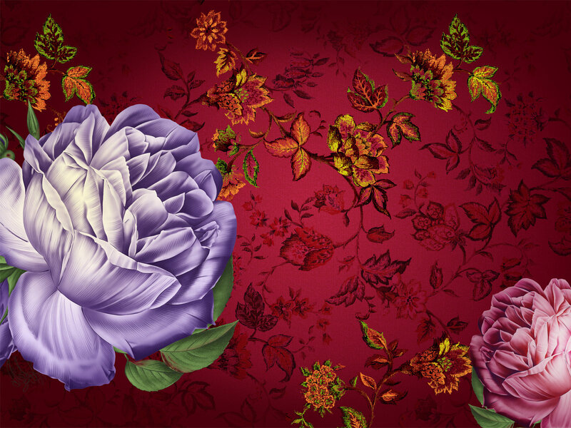 floral pattern with purple rose