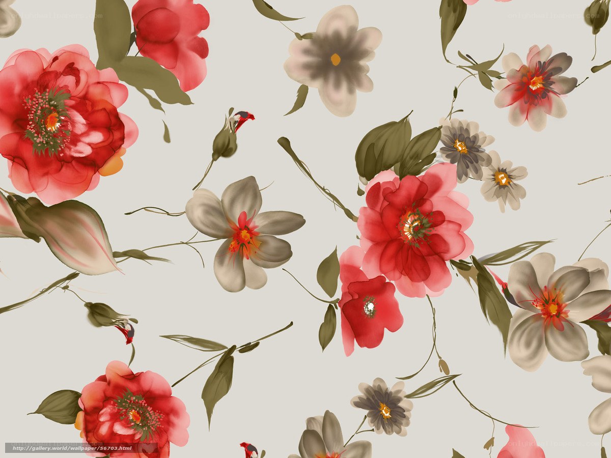 floral pattern with red and gray flowers