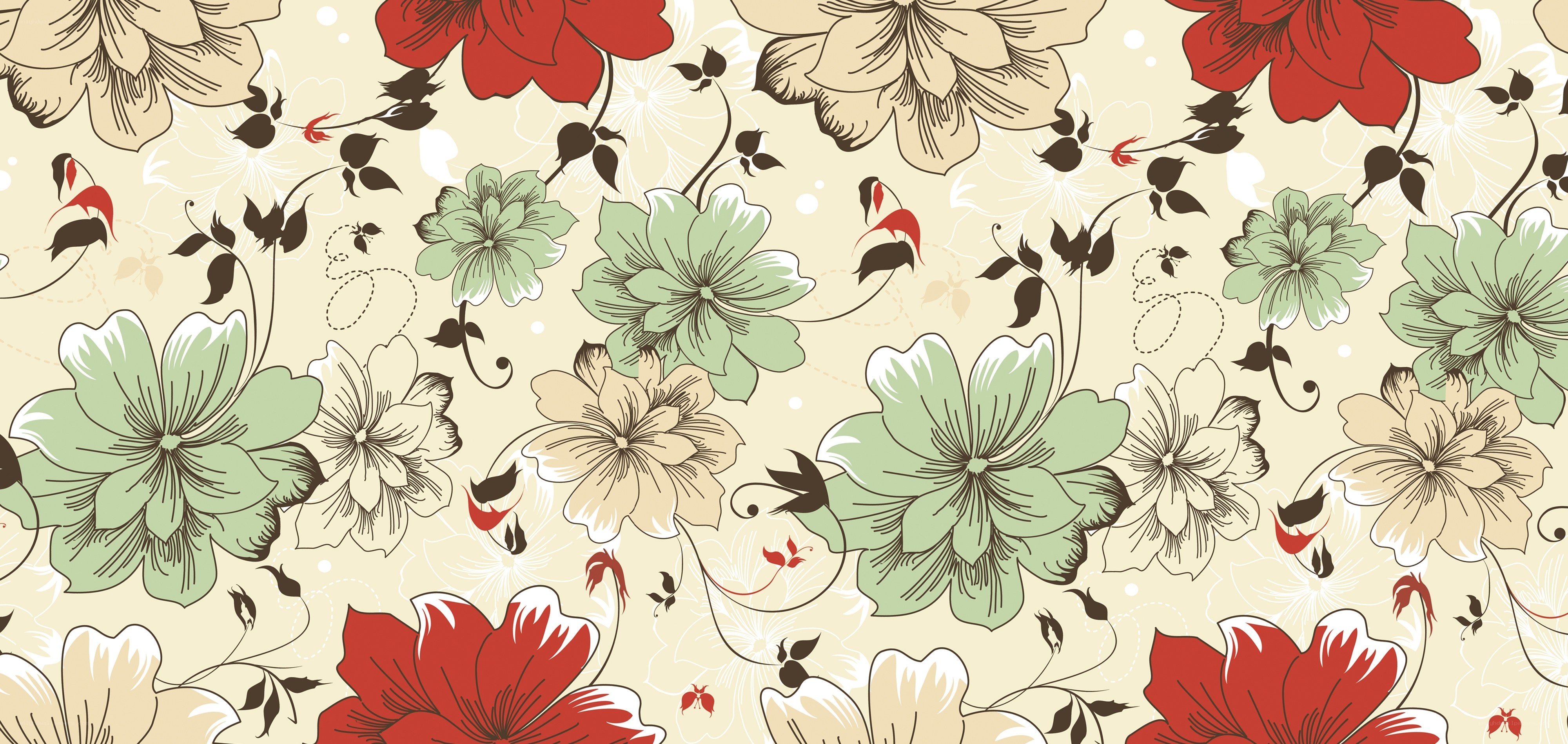 floral pattern with red and green flowers