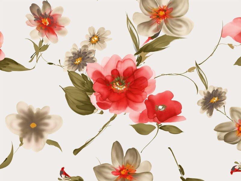 floral pattern with red and white flowers