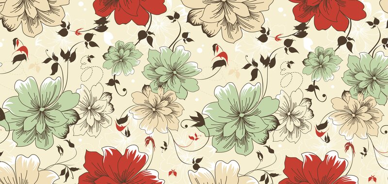floral pattern with red green and beige flowers