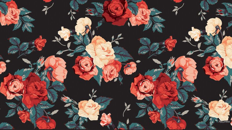 Floral Pattern with Roses — Black