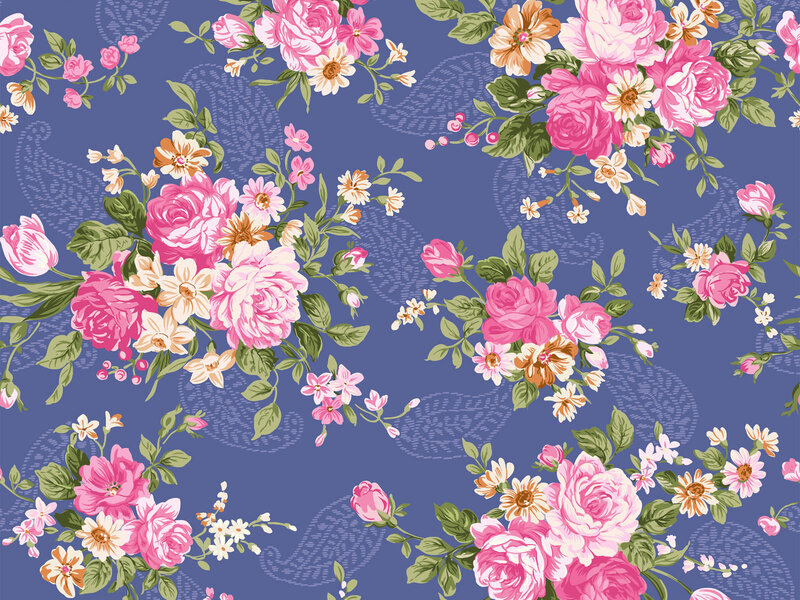 Floral Pattern with Roses — Blue, Calm
