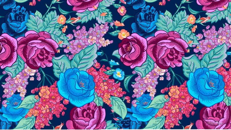 Floral Pattern with Roses — Blue, Vibrant