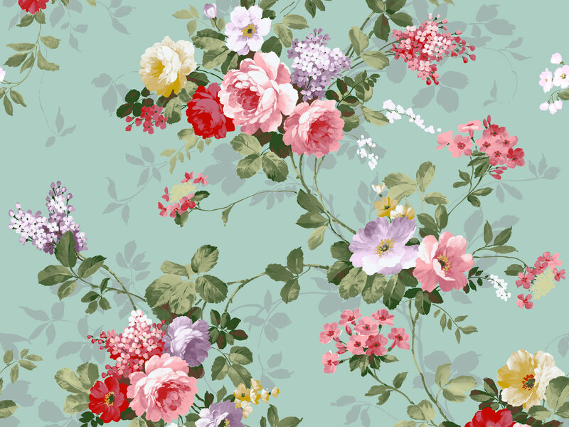 Floral Pattern with Roses — Green
