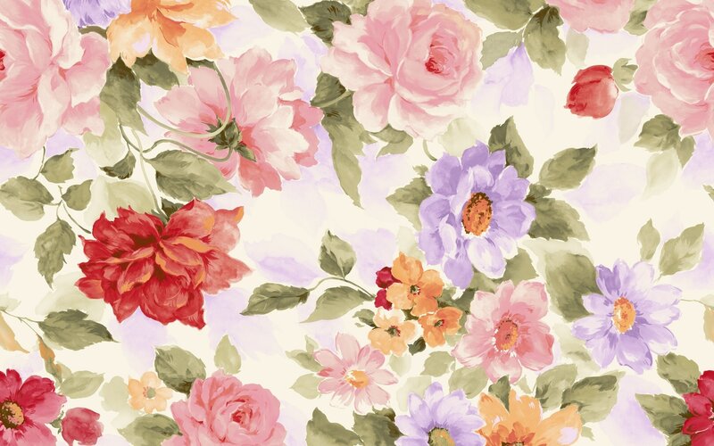 Floral Pattern with Roses — Pink, Calm, Illustration, Daisies