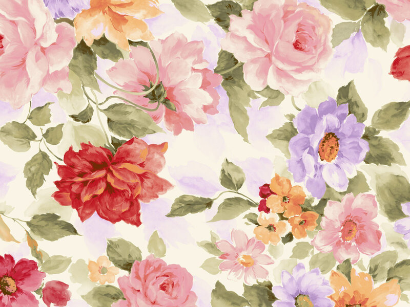 Floral Pattern with Roses — Pink, Calm, Illustration, Leaves, Flowers
