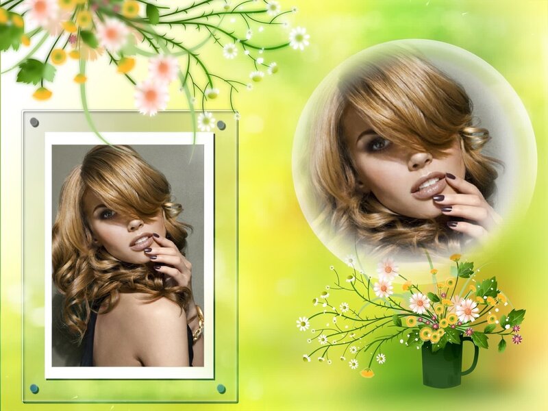 Floral photo frame with woman