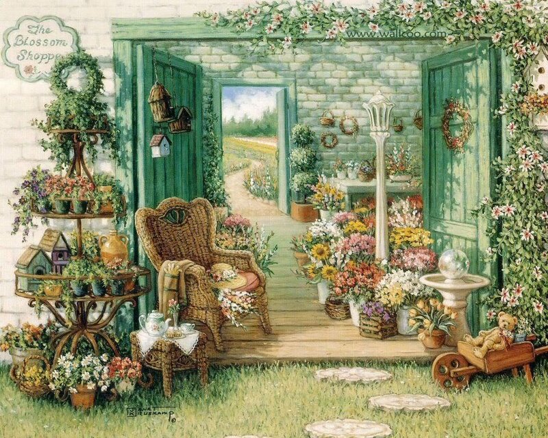Floral shop garden scene