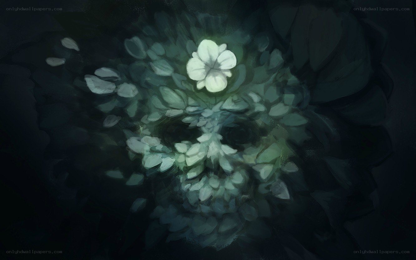 Floral skull in darkness