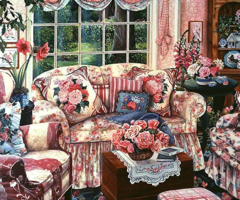Floral Sofa in Living Room — Pink