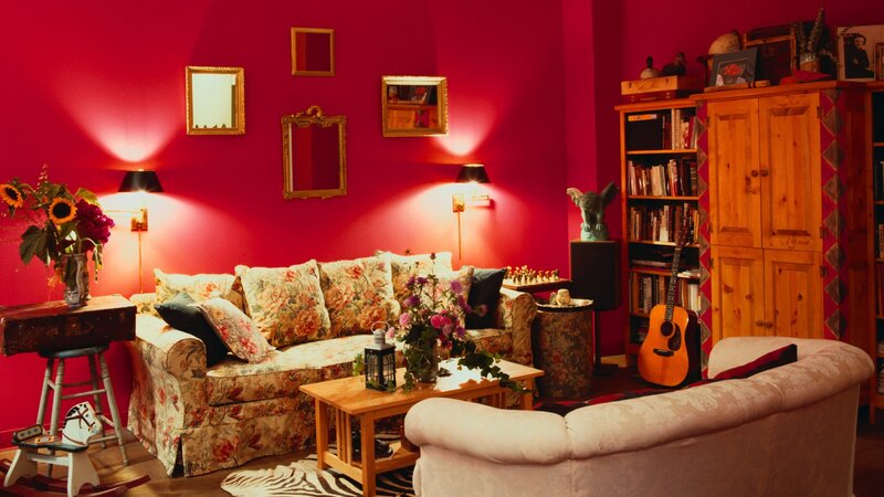 Floral Sofa in Red Room