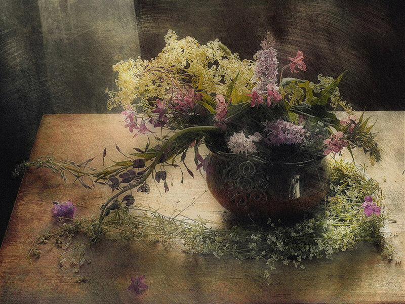 Floral still life on wood