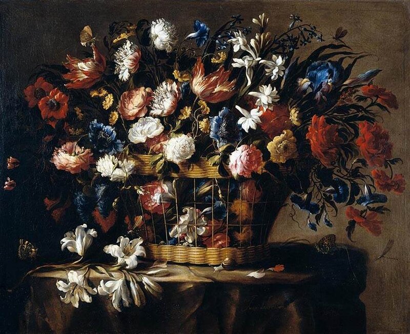 Floral still life with basket