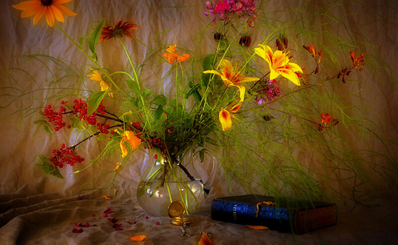 Floral still life with book