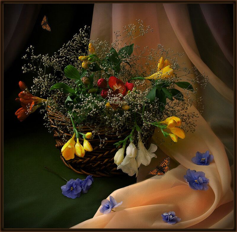 Floral still life with butterflies