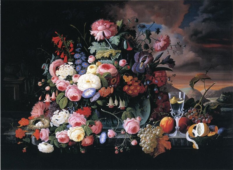 Floral still life with fruit