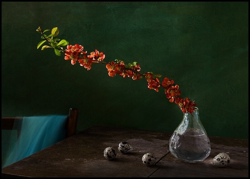 Floral still life with quail eggs