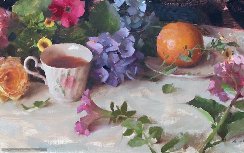 Floral still life with tea cup