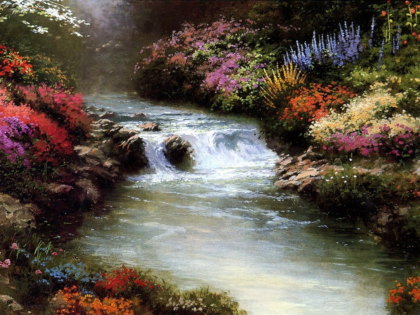 Floral stream in a garden
