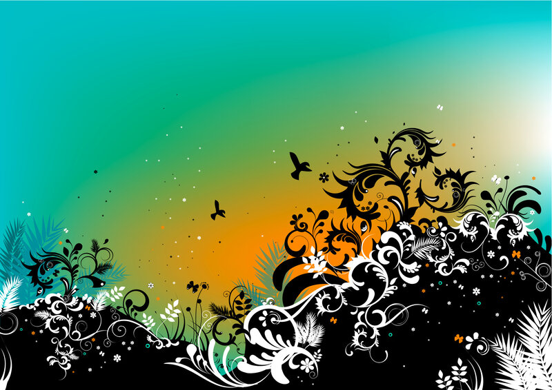 Floral Swirls and Birds