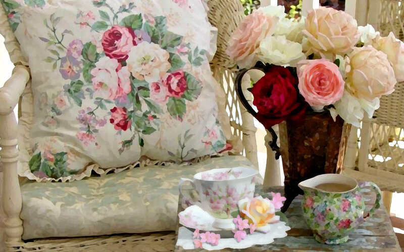 Floral Tea Set on Chair