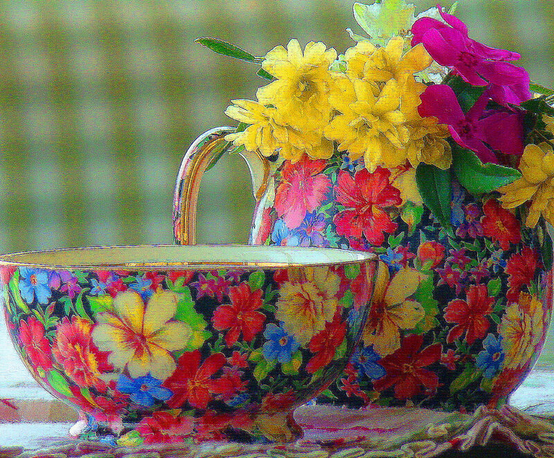 Floral Teacup and Pitcher