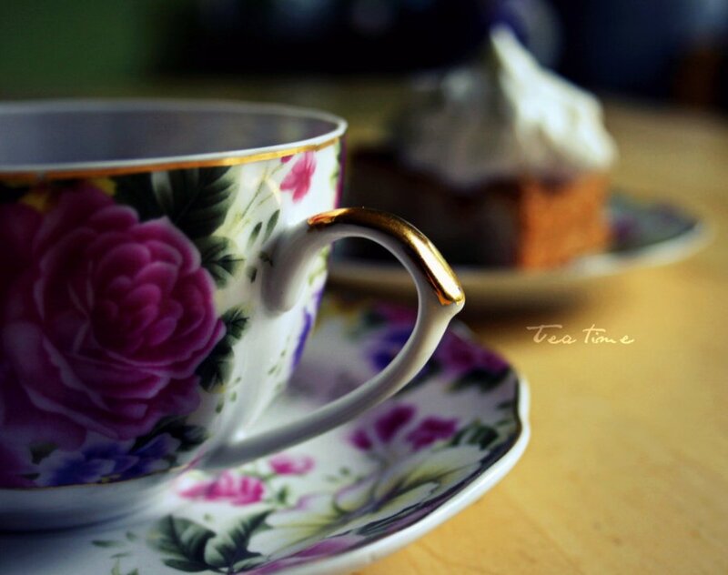 Floral Teacup and Saucer — Purple