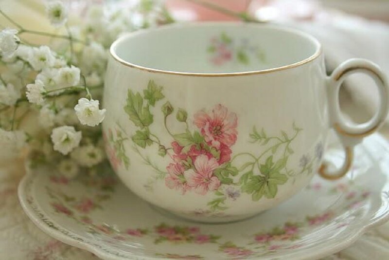 Floral Teacup and Saucer — White, Serene